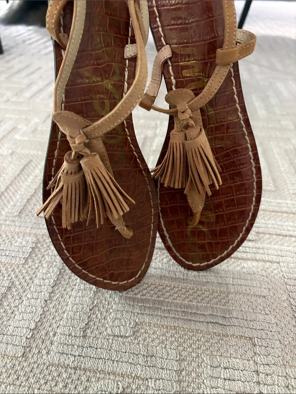 SAM EDELMAN Leila Sandals in Almond Suede with Tassels - Picture 5 of 8